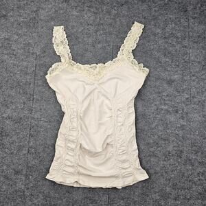 M Rena Tank Top Womens XL Lace Trim Y2K Stretch Made USA Coquette Pastel Goth